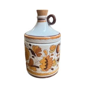 Vintage 1970s Pottery Brown Floral Cookie Jar Jug